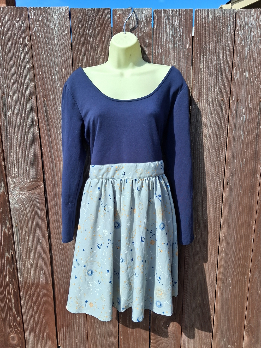 Cosmic Navy and Light Blue Printed A-Line Dress